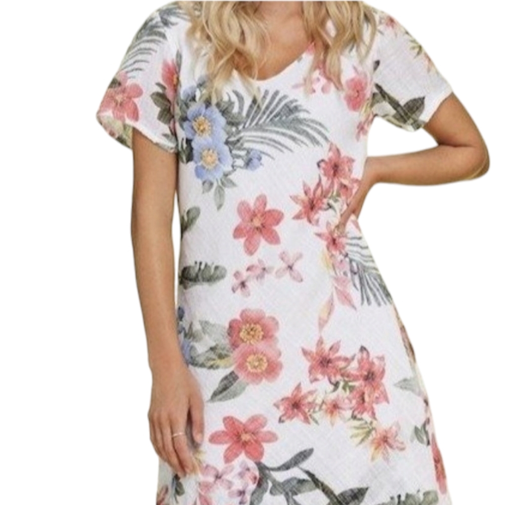 Charlie B Womens Dress White Cotton Gauze Floral Print Cap Sleeve Size Large